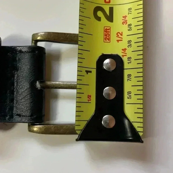 Black Faux Leather Belt  w Bronze Hardware Small 30 1/2” - Picture 4 of 5